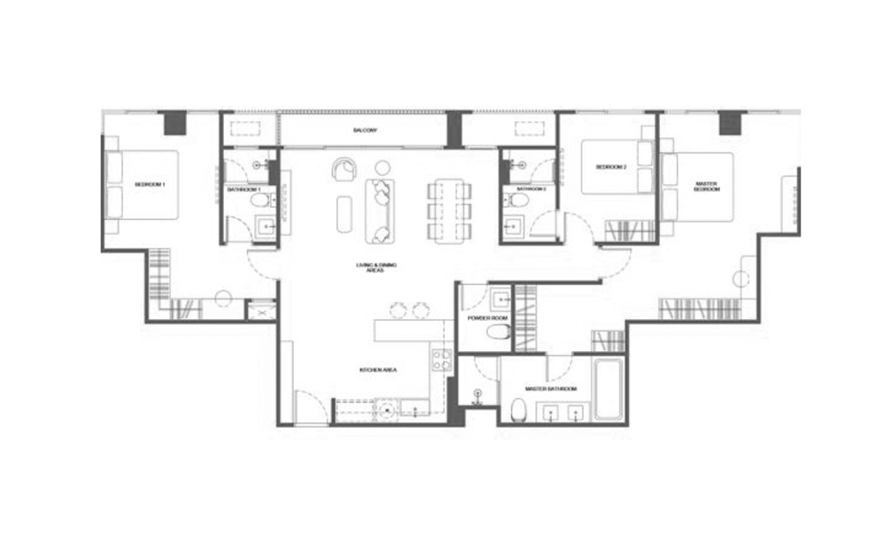Apartment floor plan, 3 bedrooms in PYNN Soonvijai No. 11008