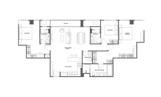 Apartment floor plan, 3 bedrooms in PYNN Soonvijai No. 11008 (2D)