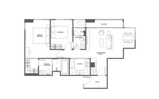 Apartment floor plan, 2 bedrooms in PYNN Soonvijai No. 11006 (2D)