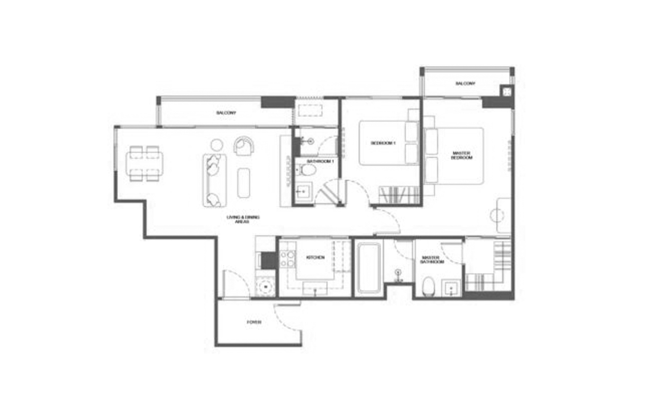 Apartment floor plan, 2 bedrooms in PYNN Soonvijai No. 11007